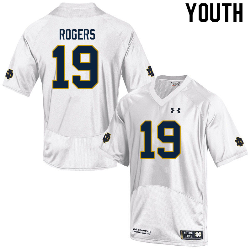 Youth #19 Moses Rogers Notre Dame Fighting Irish College Football Jerseys Sale-White
